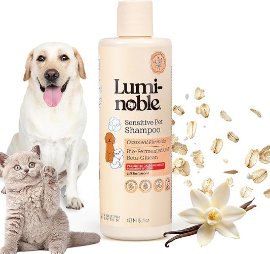 Hypoallergenic Sensitive Dog Shampoo - Dog & Cat Oatmeal, Collagen Infused & Best Vanilla Scent - Vegan, Anti-Itch Formula for Itchy, Dry Skin, Cruelty Free Pet Shampoo – Natural Grooming for Pets