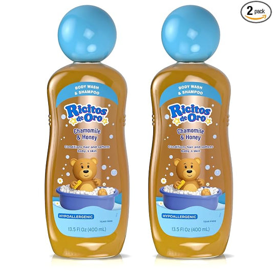 Ricitos de Oro 2-in-1 Baby Shampoo and Body Wash with Chamomile & Honey, Gentle Tear-Free Formula for Newborns & Toddlers, Sensitive Skin Care with Mild Scent, No Harsh Ingredients, 13.5 fl oz, 2-Pack