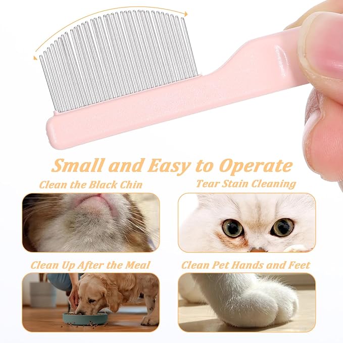 2Pcs Professional Eye Comb for Pets Stainless Steel Dog Eye Comb Gentle Facial Combs for Dogs & Cats Stress-Free Tear Stain Dirt and Debris Remover Comfortable Grip for Daily Pet Grooming