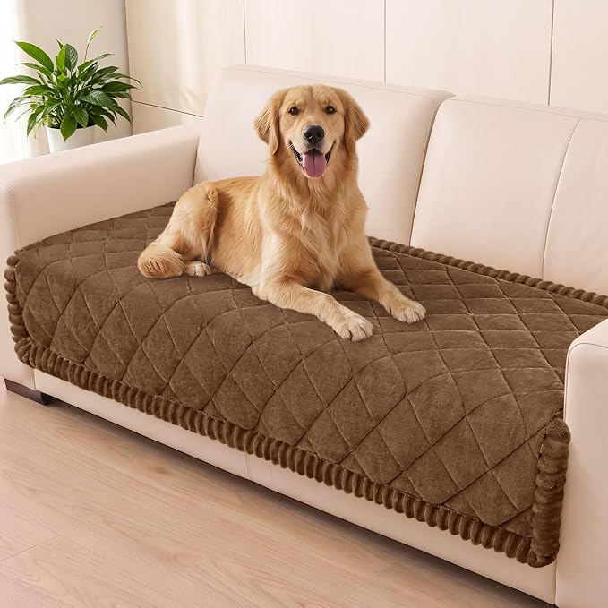 Smiry Couch Cover for Dogs, Non Slip Washable Pet Sofa Protector for Large Dogs, Cats, Fuzzy Plush Sofa Covers for 3 Cushion Couch, Against Fur, Dirt & Scratch Resistant, Brown, 35.4"×95"