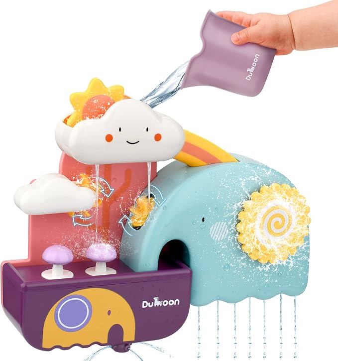 TI-TOO Baby Bath Toys, Fun Simple Physics Educational Bathtub Water Toy, Bath Time Fun Splash Toys for 1, 2, 3+ Year Old Boys Girls Toddlers, Safe Colorful Skin Friendly Waterwheel Bathing Toy