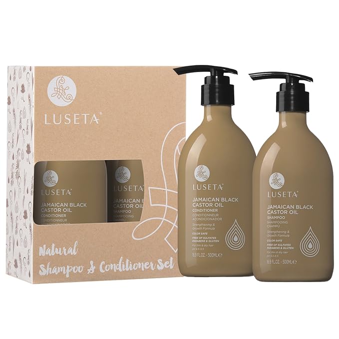 Luseta Castor Oil Shampoo and Conditioner Set for Thinning Hair | Strengthening Set for Thicker Fuller Looking Hair & Split End Repair for Men Women, Split End Care, Sulfate Free 16.9oz*2