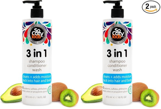 SO COZY 3 in 1 Kids Shampoo + Conditioner + Body Wash (16 Fl Oz) Gentle,Hydrating Hair & Body Cleanser with Keratin,Vitamin B5,& Kiwi Extract,Paraben-& Sulfate-Free,(Pack of 2)