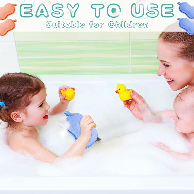 Tatuo 4 Pieces Baby Bath Sponge Soft Comfy Cotton Baby Sponge Toddler Absorbent Loofah for Kids Babies Boy Girl(Orange,Blue)