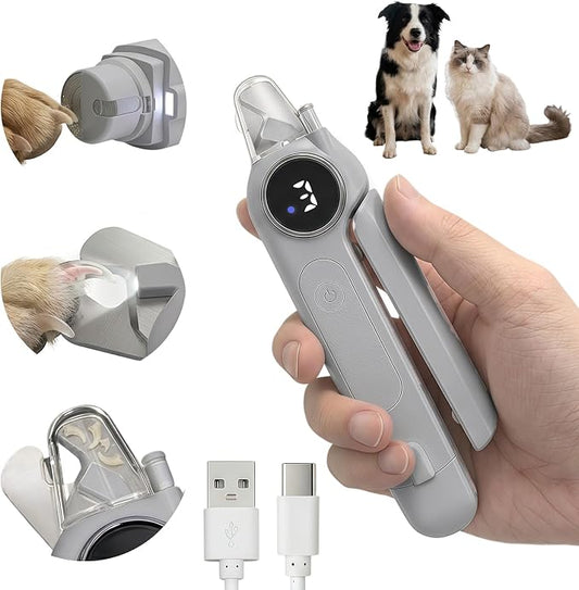 2-in-1 Cat Nail Clippers & Dog Nail Clippers with Light, Rechargeable Pet Nail Trimmer for Dogs & Cats, Quiet Electric Nail File with Safety Guard, Nail Catcher & 3 Speeds for Small Medium Large Pets