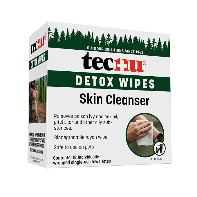 Tecnu Detox Wipes, 18count. Large Individual Poison Ivy Relief Wipes Remove Rash Causing Oil from Skin, waterless, Also for Poison Oak and Poison Sumac