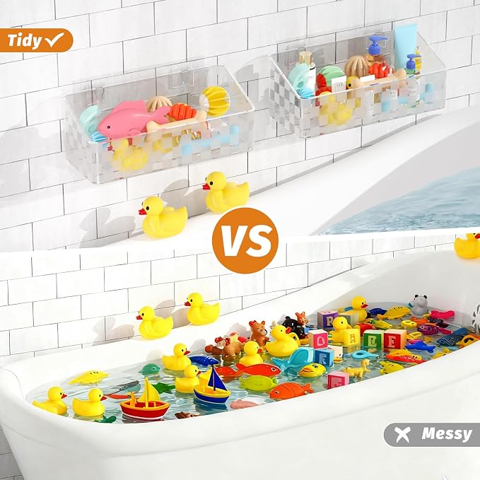 Natheeph Bath Toy Storage Holder Clear Bathtub Toy Storage Organizer, 2pack | Quick-Dry Bath Toy Holder for Tub, Bathroom, Large-Capacity Holder Organizer for Shower Toy, Shower Gel & Bathroom Essentials