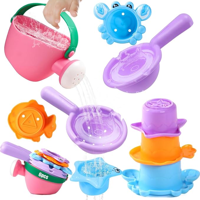 6Pcs Toddler Bath Toys for Kids Ages 1-3 Bath Toys for Babies12-18 Months Water Can Bathtub Toys for Kids Pool Toys Water Table Toys for 1 2 3 4 5 6 Years Old Girls Boys Gift