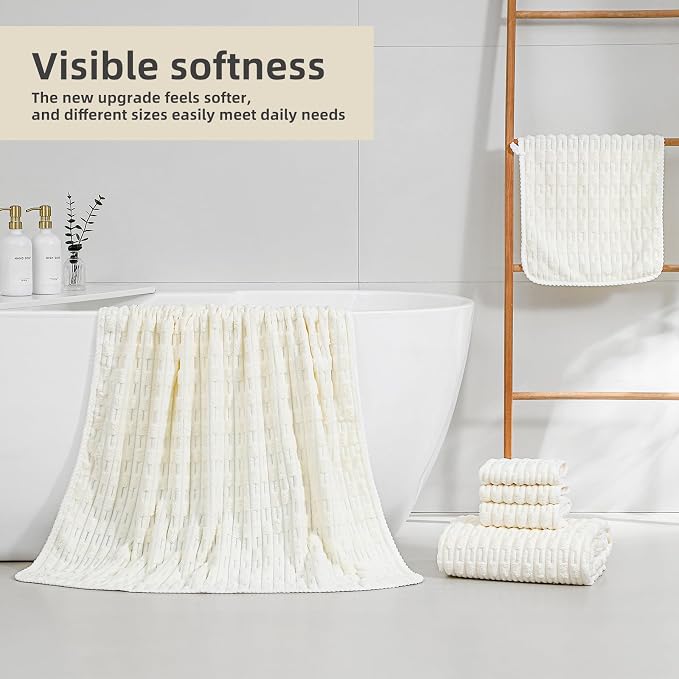 40x80 Inches Oversized Bath Sheets Extra Large Bath Towels Set of 2 for Adults Super Soft Quick Dry Light Weight Lint Free Absorbent Stripe Hanging Loop Microfiber Shower Towels (Cream, 2pcs)