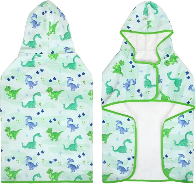 HDE Dog Bathrobe Super Absorbent Quick Drying Puppy Towel Wrap Coat Adjustable After Bath Robes with Hood for Dog Sizes S-XXL Cute Dinosaurs XL