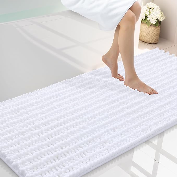 Smiry Bathroom Rugs Mat 59x20, Extra Soft Absorbent Chenille Bath Rugs, Non Slip Rubber Backing Machine Washable Quick Dry Bath Mats for Bathroom Floor, Tub, Shower, Home Decor Accessories, White