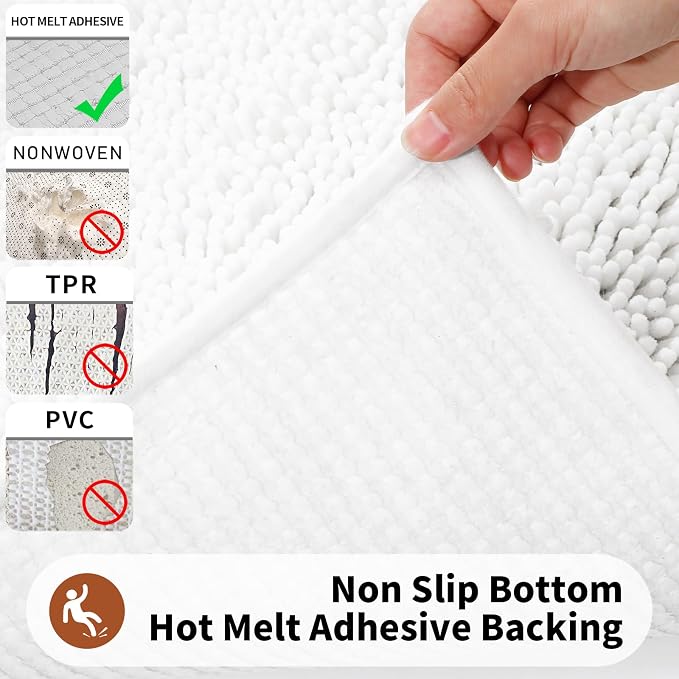 Yimobra Toilet Rugs U Shaped Washable - 24"x20" Non Slip Plush Contour Bath Rugs for Toilet - Super Soft Absorbent Quick Dry Toilet Mats for Bathroom,White