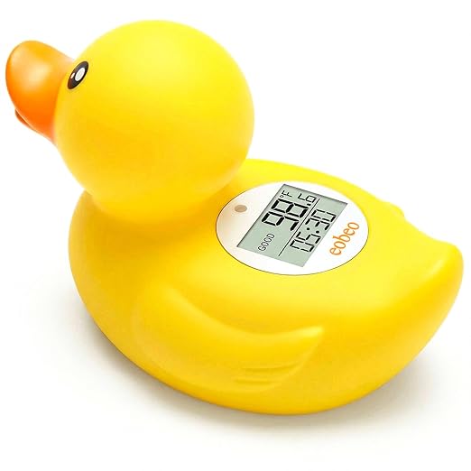 Baby Bath Thermometer with Smart Temperature Alert, Accurate Digital Water Thermometer, Adjustable High Temp Alert for Newborns, Floating Duck Toy with Timer, LED & Sound Alarm, BPA-Free, Waterproof