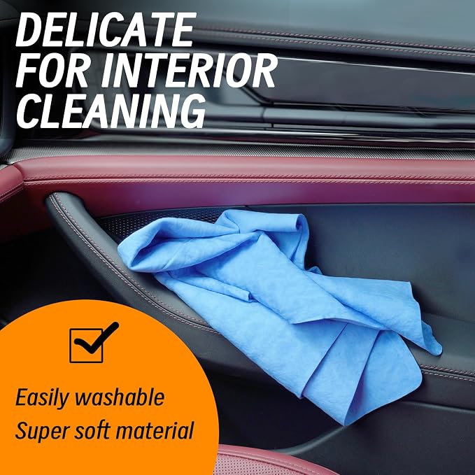 Shammy Cloth 2 Pack | Super Absorbent Synthetic Chamois, 26x17, for Car, Bathroom, Pets, Dust, Reusable Non-Scratch, Yellow & Blue