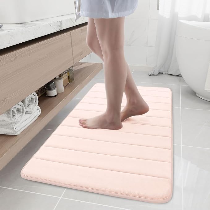 Buganda Memory Foam Bath Mat, 44" x 24", Ultra Soft Bathroom Rugs, Water Absorbent and Machine Washable Bath Rug Runner for Bathroom, Shower, and Tub, Pink
