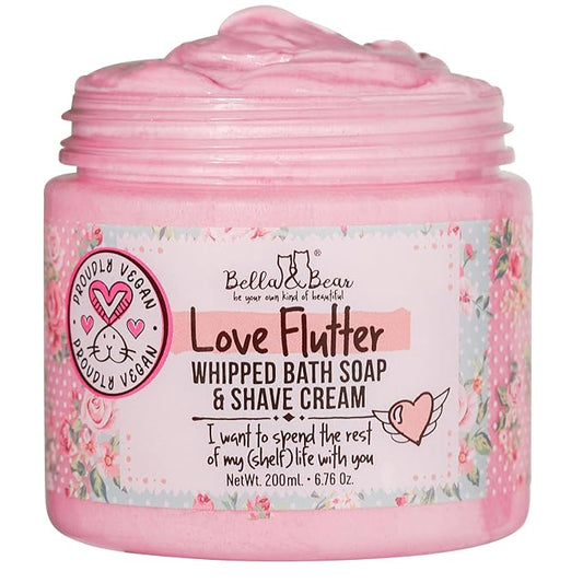 Bella & Bear Love Flutter Whipped Bath Soap And Shave Cream - Body Wash for Women and Girls - Perfect Bar Soap Alternative - Natural Shave Cream Paraben Free, No Harmful Chemicals, Cruelty Free, Vegan