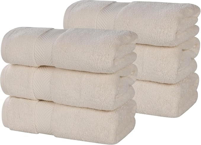 Superior Cotton Hand Towel Set, Medium Sized Towels, Plush Soft Absorbent Bathroom Basics, Home Essentials, Spa, Salon, Hotel, Kitchen, Luxury Quick Dry, Zero Twist Collection, Set of 6, Ivory