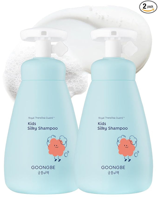 GOONGBE Kids' Silky Shampoo - Korean Kids Hair Softening Shampoo - Shiny and Glossy Hair for Weak, Frizzy and Tangle Prone Hair - Low pH & Silicone-Free - Allergen Free Scent, 10.1 fl.oz. 2 Pack