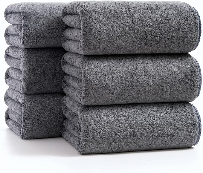 sakano 6-Piece Microfiber Bath Towel Set - Quick-Drying Bath Towels,Absorbent& Lint Free Soft Launder for Family, Gym, and Spa -Dark Gray, 28 x 55 inches