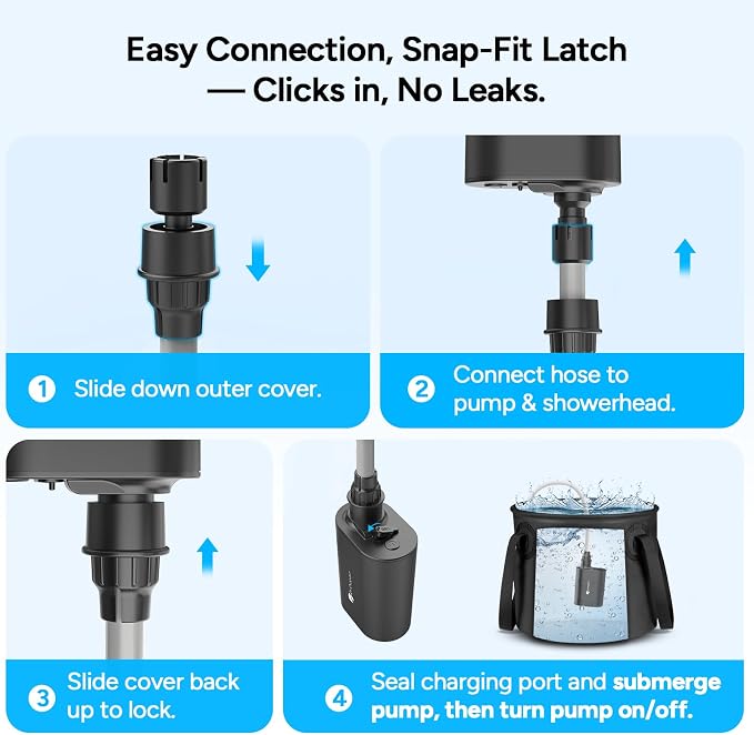 DR.PREPARE Portable Shower, Dual Camping Shower Pumps, 2×5000mAh, 11,000 RPM Motor, 1.32gal/min Flow, Pressurized Nozzle, 60min Runtime, 5gal Bucket, Portable Shower for Camping, Hiking, Pets, Beach