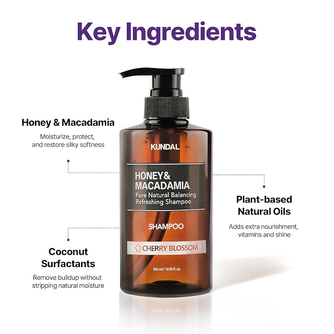 KUNDAL Honey & Macadamia Korean Hair Care Shampoo & Conditioner Set, Amber Vanilla, 16.9 Fl Oz Pack of 2 - Salon Quality, Helps Hair Feel Moisturized, Argan Oil, Sulfate Free, Long Lasting Scent