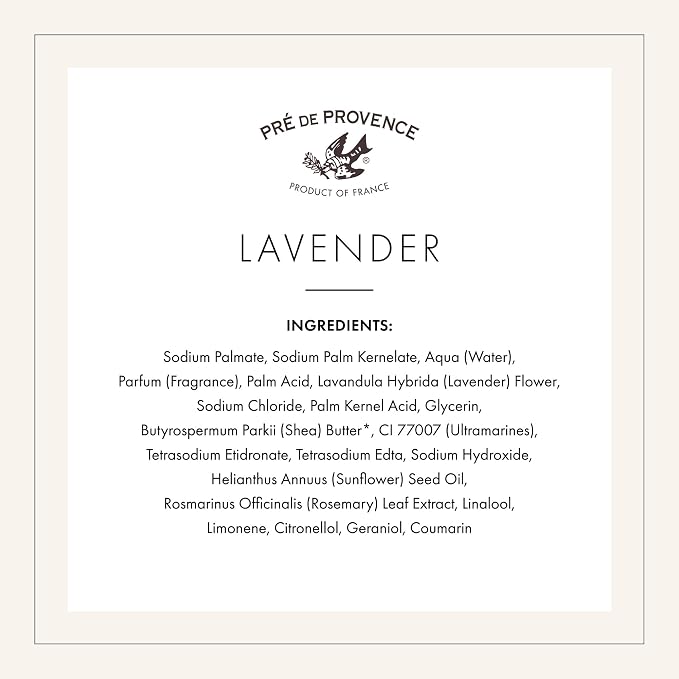 Pre de Provence Artisanal Soap Bar, Enriched with Organic Shea Butter, Natural French Skincare, Quad Milled for Rich Smooth Lather, Lavender, 8.8 Ounce