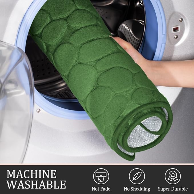 YIHOUSE Bathroom Rugs Mat Set, Memory Foam Bath Mat 5 Piece Green | Non Slip, Water Absorbent, Washable, Bath Mat For Bathroom, Sink and Toilet
