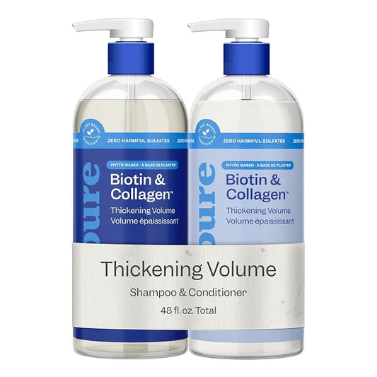 Renpure Biotin & Collagen Shampoo & Conditioner Set, Plant- Based - Nutrient Infused Formulas for Fuller, Thicker Looking Hair - For Fine Hair - Vitamin B7 (Biotin) & Collagen - 24 Fl Oz each, 2 Pack