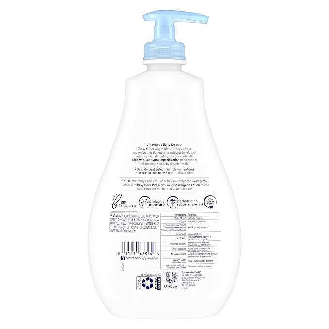 Baby Dove Sensitive Skin Care Baby Wash For Baby Bath Time Rich Moisture Tear-Free and Hypoallergenic, 20 oz (Packaging May Vary) (Pack of 2)