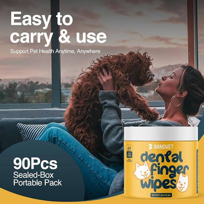 Pack of 90 Dog Teeth Cleaning Wipes - No-Rinse Dog Toothbrush & Effective Dog Dental Wipes (1.5 x 3.15 in)