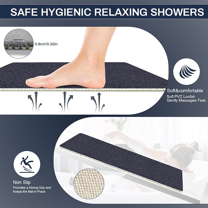 Non Slip Shower Mat 24"x16" - PVC Loofah Bath Mat with Drain, Loofah Bath Mats for Home, Poolside Entryway, Soft Comfort Shower Slip Mat for Adults, Washable & Resistant, Blue