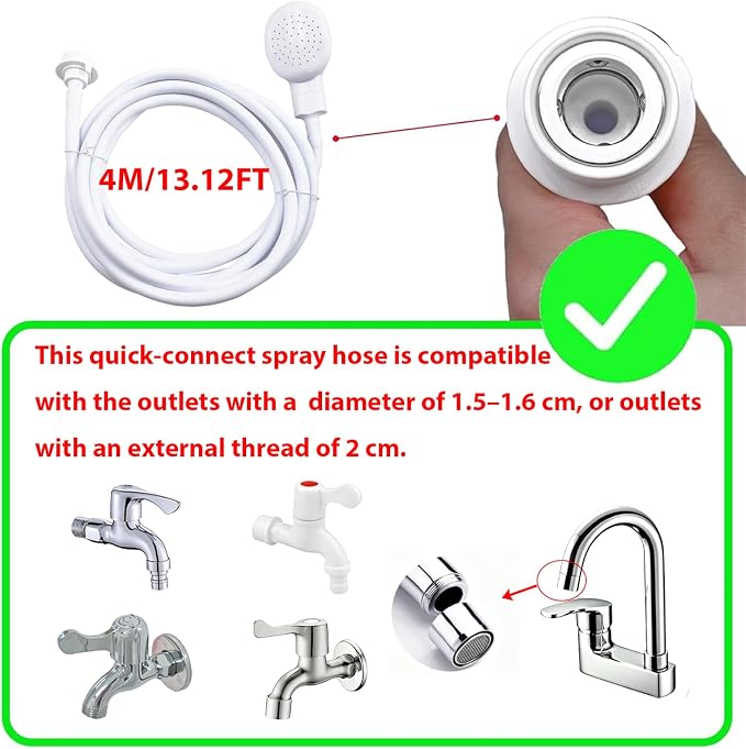 4m /13.12ft Quick-Connect Sink Spray Rrubber Hose,Shampoo Sprayer Handheld Hose Portable Sink Spraye Strainers for Bathing Baby,Pets Shower,Rinsing Vegetables,Washing Hair