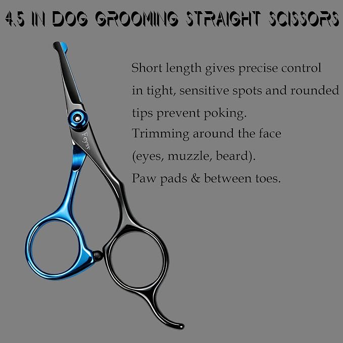 Dog Grooming Scissors Kit, Fcysy Professional Pet Shears for Cats at Home, Dog Grooming Tools with Curved & Straight Blades Scissors Thinning Shears Pet Supply Set