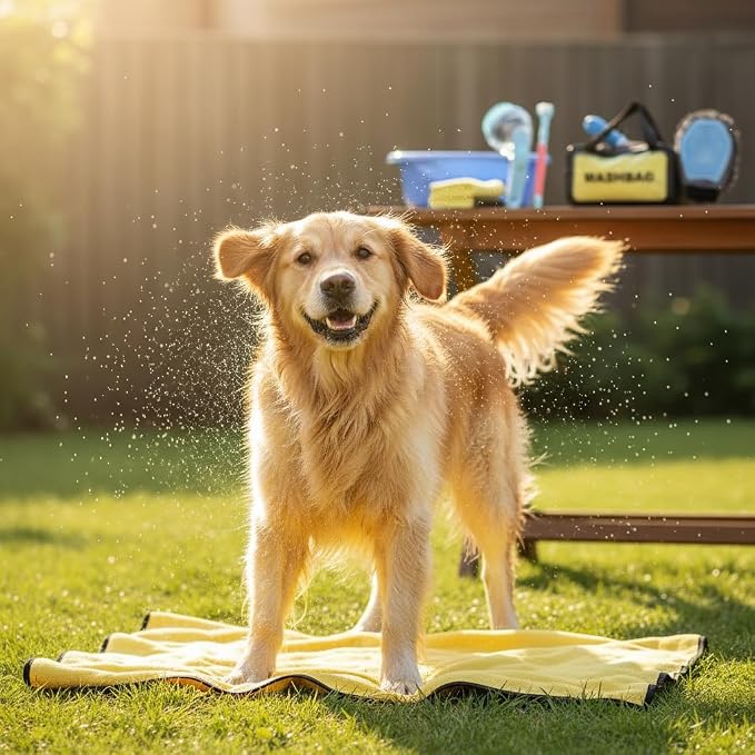 Dog Washing Kit: Bath Brush, Hair Brush, Washing Glove, Dog Towels(6 Pcs)