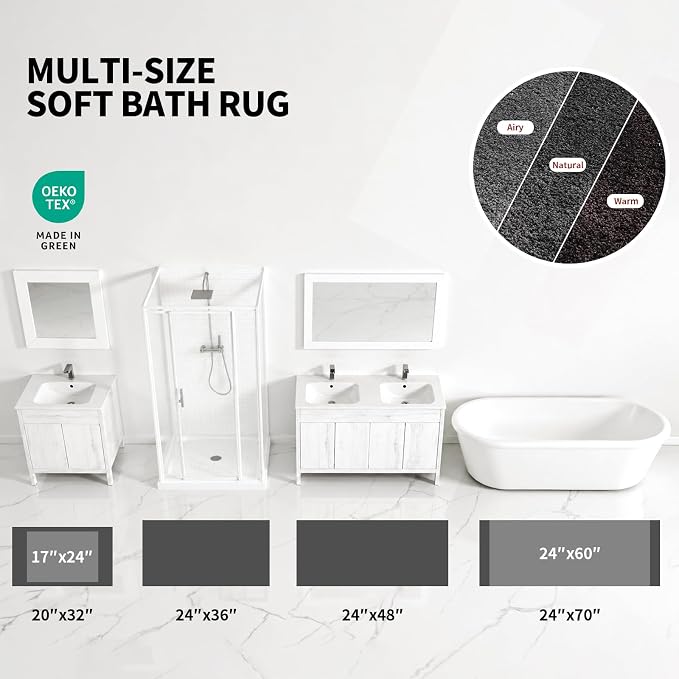 ILANGO Dark Gray Bathroom Rugs 24" × 17" Small Non Slip & Super Absorbent Extra Thick Soft, Washable Bath Mat for Floor, Microfiber Plush Shaggy Bath Rug with Rubber for Bathtub Shower Room Sink