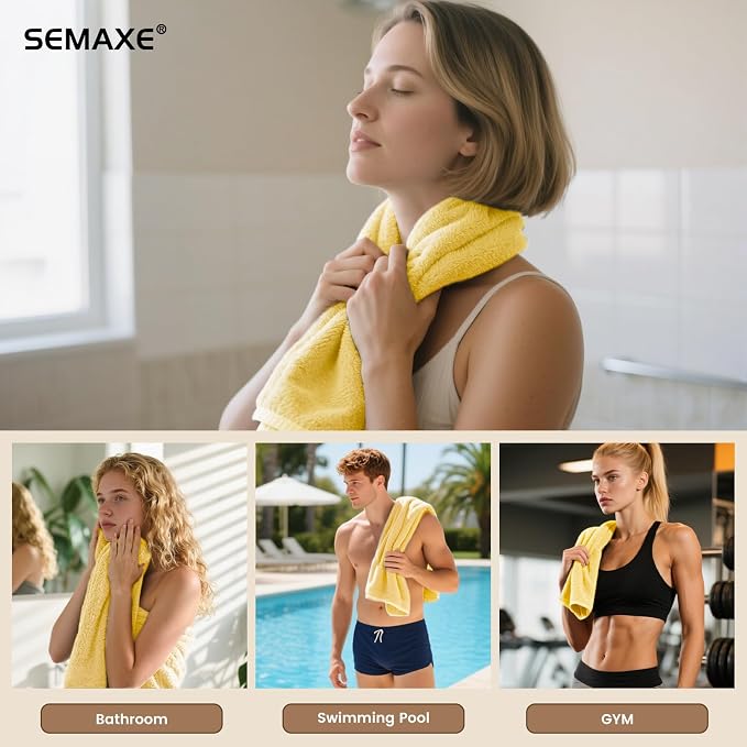 4-Pack Cotton Hand Towels for Bathroom with Hanging Loops, Yellow&Gray | Sink-side towels for drying hands and face, ideal for bathrooms, guest baths, powder rooms, OEKO-TEX certified, easy care