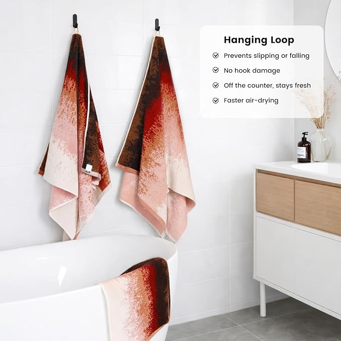 8-Piece Cotton Bath Towel Set for Bathroom, Hanging Loops, Ombre Gradient | Complete starter set for daily showers, sink-side use, small bathrooms, and guest baths, OEKO-TEX certified, easy care