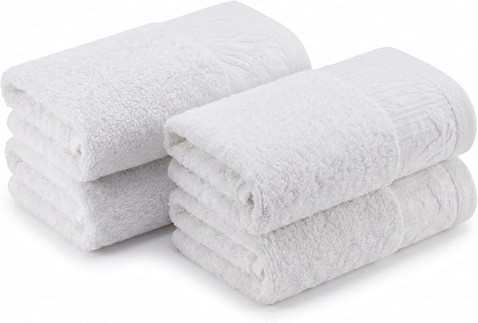 Superior Floral Jaquard Cotton Hand Towels, 4 Pack Towel Set, White-White | 0