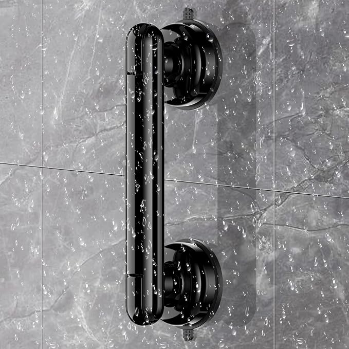 Upgraded 2-Pack Grab Bars for Shower Bathroom Wall, Heavy-Duty Suction Grab Bars Shower Handle Safety for Elderly Seniors Handicap, No Drilling Tool-Free, Reusable (Black and White)