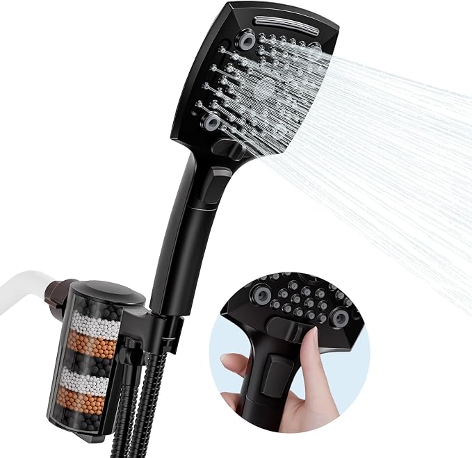 Shower Head with Handheld, High Pressure 5 Functions Handheld Shower Head with 59" Extra Long Stainless Steel Hose & Adjustable Bracket, Built-in Waterfall
