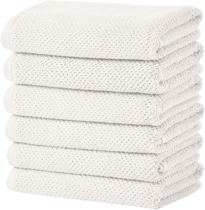 Great Bay Home 100% Cotton 6 Pack 26x16 Hand Towel Set - Absorbent, Quick-Drying, Durable Towels for Bathroom Decor - Low-Twist, Two-Ply Fibers (Ivory)