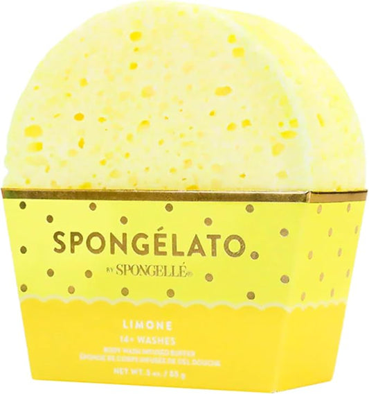 Spongellé Limone (Lemon) Spongélato Bath Sponge | Built-In Body Wash & Body Scrubber, Shower Loofah Sponge for Women | 14+ uses