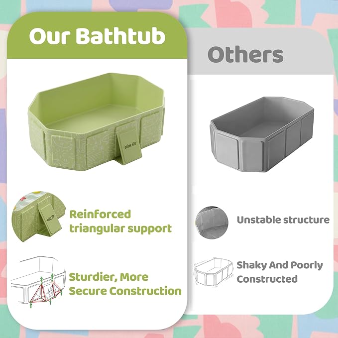 Collapsible Baby Bathtub for Newborn to Toddler, Foldable Toddler Bathtub with Drain Plug, Non-Slip Portable Infant Bath Tub for Travel, Storage & Outdoor Use, Green