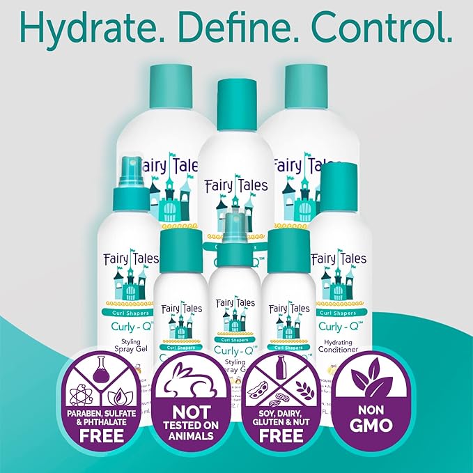 Fairy Tales Curly Q Hydrating Kids Shampoo 12oz and Conditioner 8oz - Paraben, Sulfate, Gluten, and Nut Free - For All Curl Types Including Multi Cultural Hair (2 Pack)