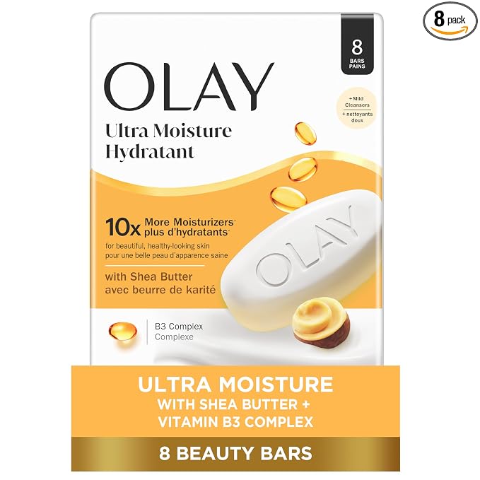 Olay Beauty Bar, Ultra Moisture,10x More Moisturizers, Nourishing Conditioners, Smooth & Gentle on Skin, Vitamin B3 Complex, For All Skin Types, Shea Butter Scent, 3.17 oz, (Pack of 8)