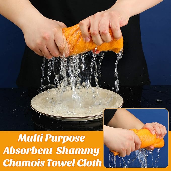 10 Pack 20" x 27" Shammy Cloths Absorbent Chamois Towel for Car Drying German Shammy Cloth Bulk Machine Washable Reusable Multi Purpose Orange Towels Anti Scratch for Home Car Pet Wash
