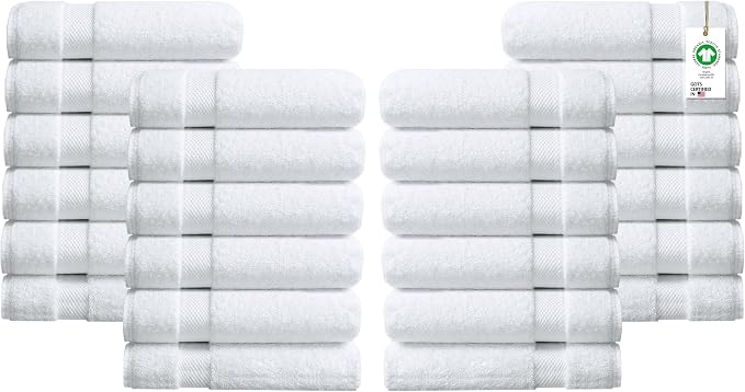 100% Organic Cotton Towels 650 GSM Plush Feather Touch Quick Dry Wash Cloth, Pack of 24 GOTS Certified, Oeko-Tex Green Certified, Organic Cotton Wash Cloth, 13"X13"