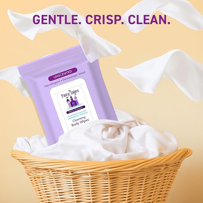 Fairy Tales Daily Cleanse XL Wipes for Kids – Extra Large Body Wipes, Gentle Disposable Washcloths, Unscented, Alcohol Free Cleansing Cloths – 3 pk (60ct total)