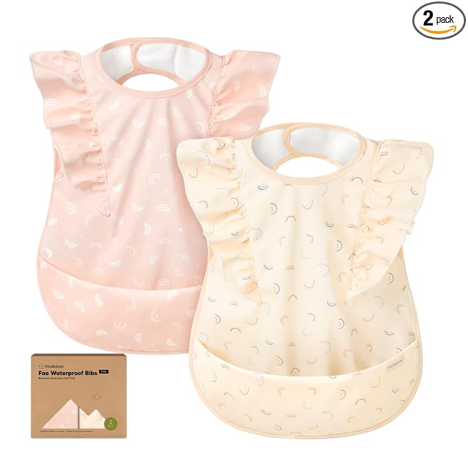 KeaBabies Waterproof Bibs for Baby Girl,Boy – 2-Pack Lightweight, Large Baby Bibs for Eating, Wearable Food Catcher, 6-12 Months Infant Feeding Essentials, Smock for Toddlers 1-3, Kids (Jolly Rainbow)