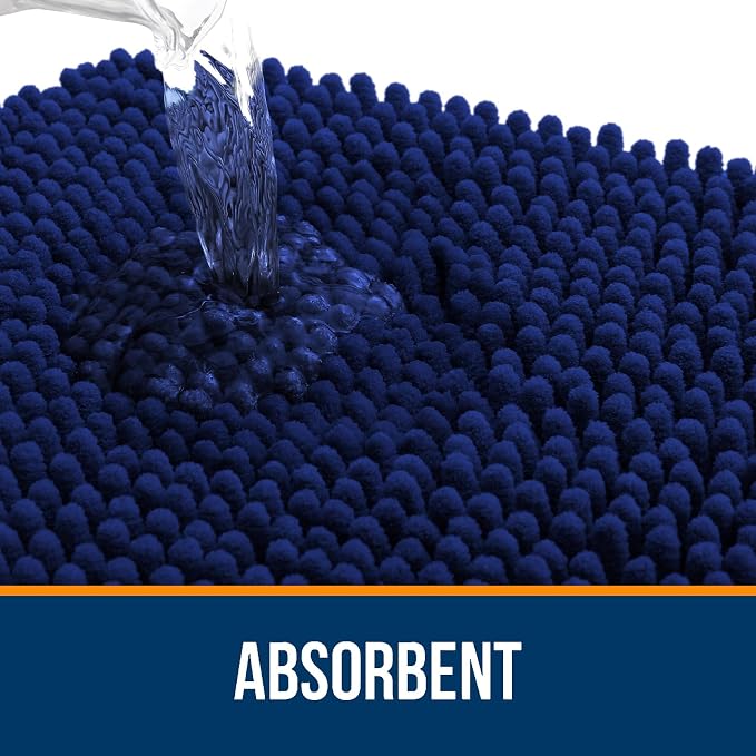 OLANLY Bathroom Runner Rugs 47x20, Extra Soft Absorbent Chenille Bath Rugs, Rubber Backing Quick Dry, Machine Washable Long Bath Mats for Bathroom Floor, Tub and Shower, Home Decor Accessories, Navy